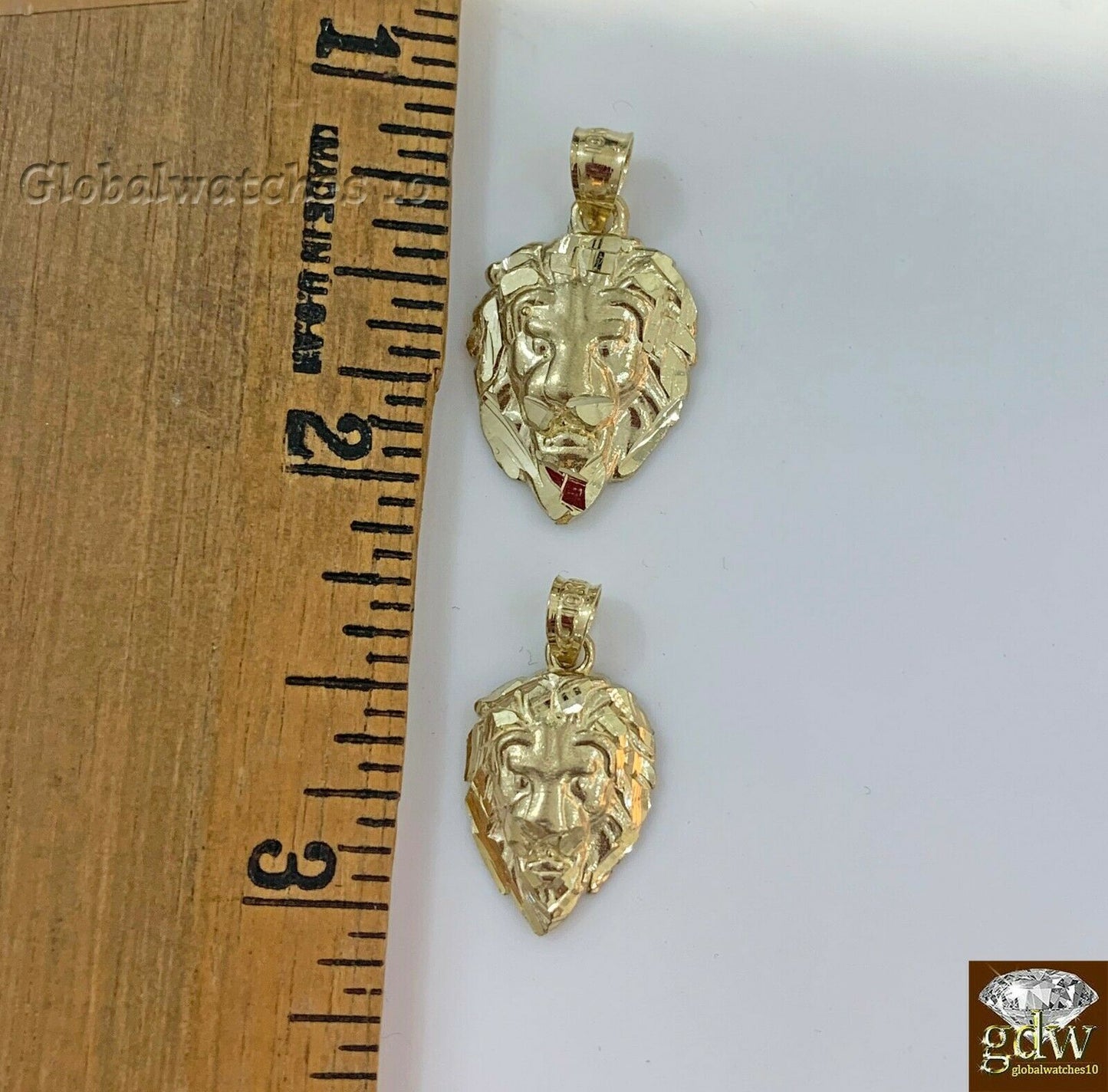 10k Yellow Gold Solid Lion Head Charm Pendant Diamond Cut REAL 10KT Gold