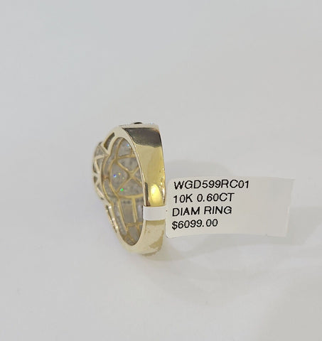 Real 10k Yellow Gold Diamond Mens Ring Ankh Cross Band Wedding Genuine Natural
