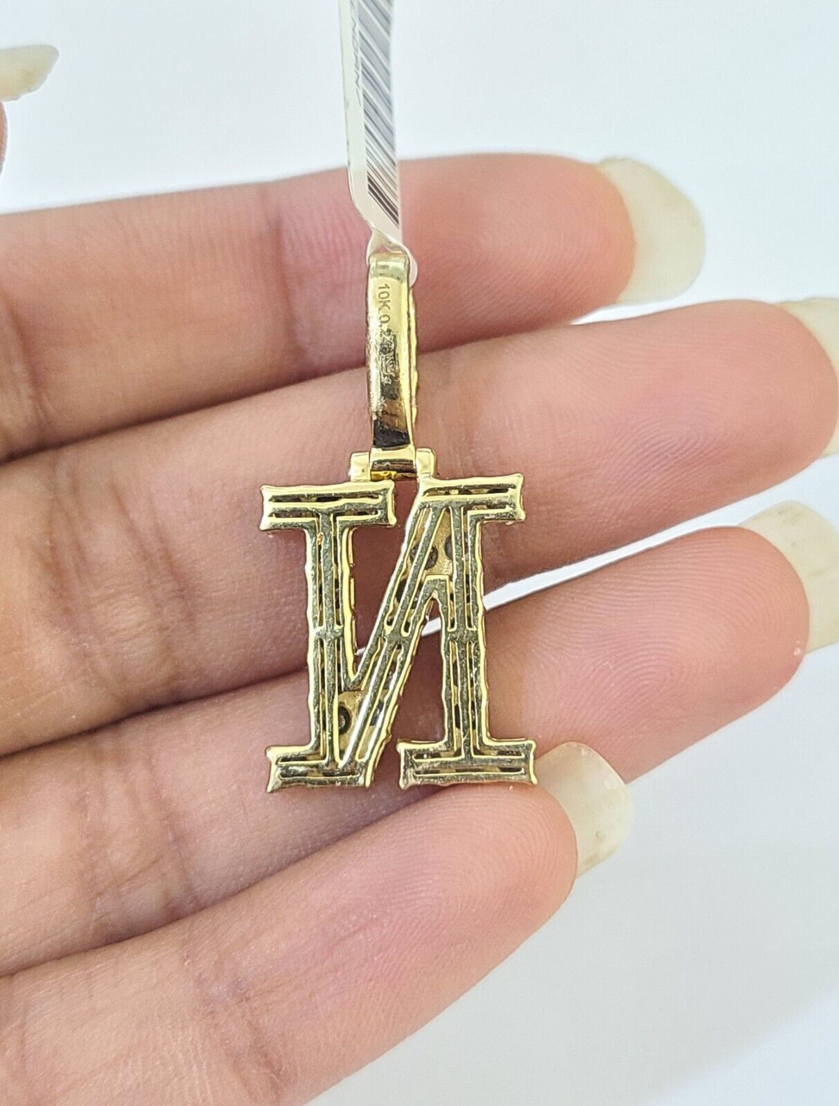 Real 10k Gold & Diamond Letter "N" Initial Alphabet Charm Pendant 1.25".