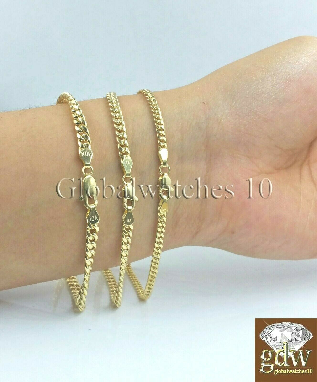 Real 10k Yellow Gold Miami Cuban link Bracelet  2mm 3mm 4mm Men Women 8" inch