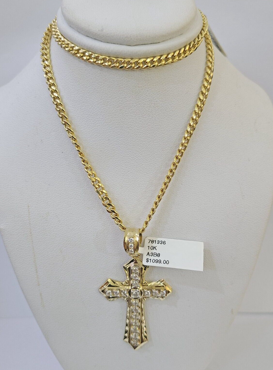 10k Cross Charm Miami Cuban Chain 4mm 22 inch SET Yellow Gold