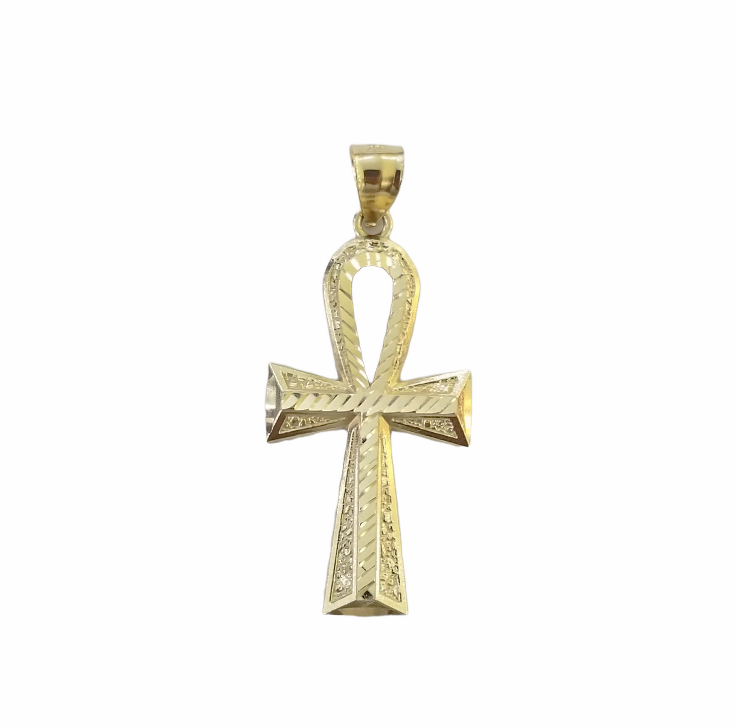 10K Gold Ankh Cross Egyptian Symbol Pendant Charm 4mm Cuban Link Chain 26" Inch