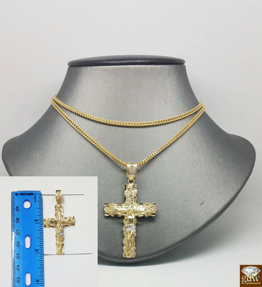 10k Yellow Gold Franco Chain Necklace Cross pendant charm 22" 24" 26" 28" 30"