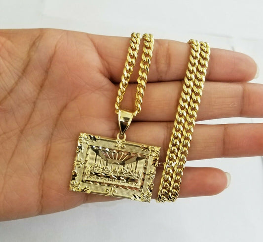 10k last supper charm with Real gold miami cuban chain 24inch, 5mm,10kt gold set