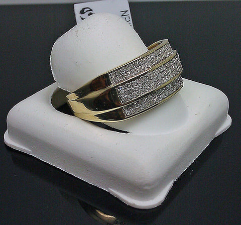 10K Men's Yellow Gold Ring With 7 Rows of Diamond 0.37CT Men's Band
