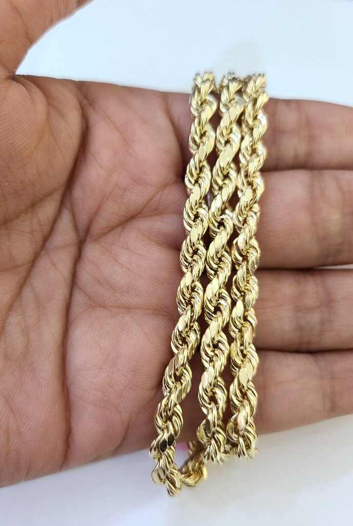 Best 14K Yellow Gold 4mm Rope Chain 18 Inch Diamond Cut Necklace Real 14KT  – Globalwatches10