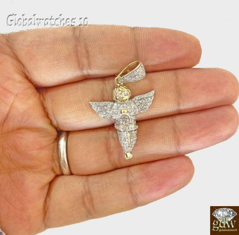 Real 10k Gold Diamond Mens Praying Angel Charm Pendant, real genuine Diamonds