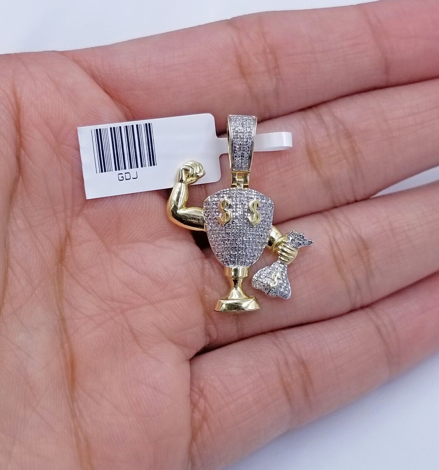 10k Yellow Gold Diamond Dollar Trophy Charm Real  Pendant 10kt