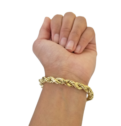 REAL 10k Gold Rope Chain Bracelet 7mm 8" Inch Lobster Clasp Link Rope