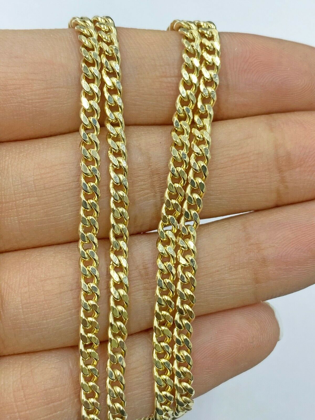 10k 3mm Miami Cuban Gold EAZY MONEY Charm Pendant Chain 18" 20" 22" 24" 26"