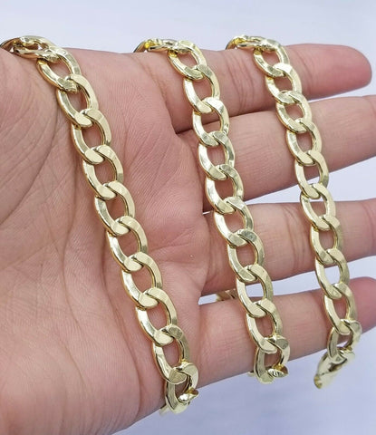10K Yellow Gold Cuban Curb Link chain 10mm Necklace 18"-26" Men Women