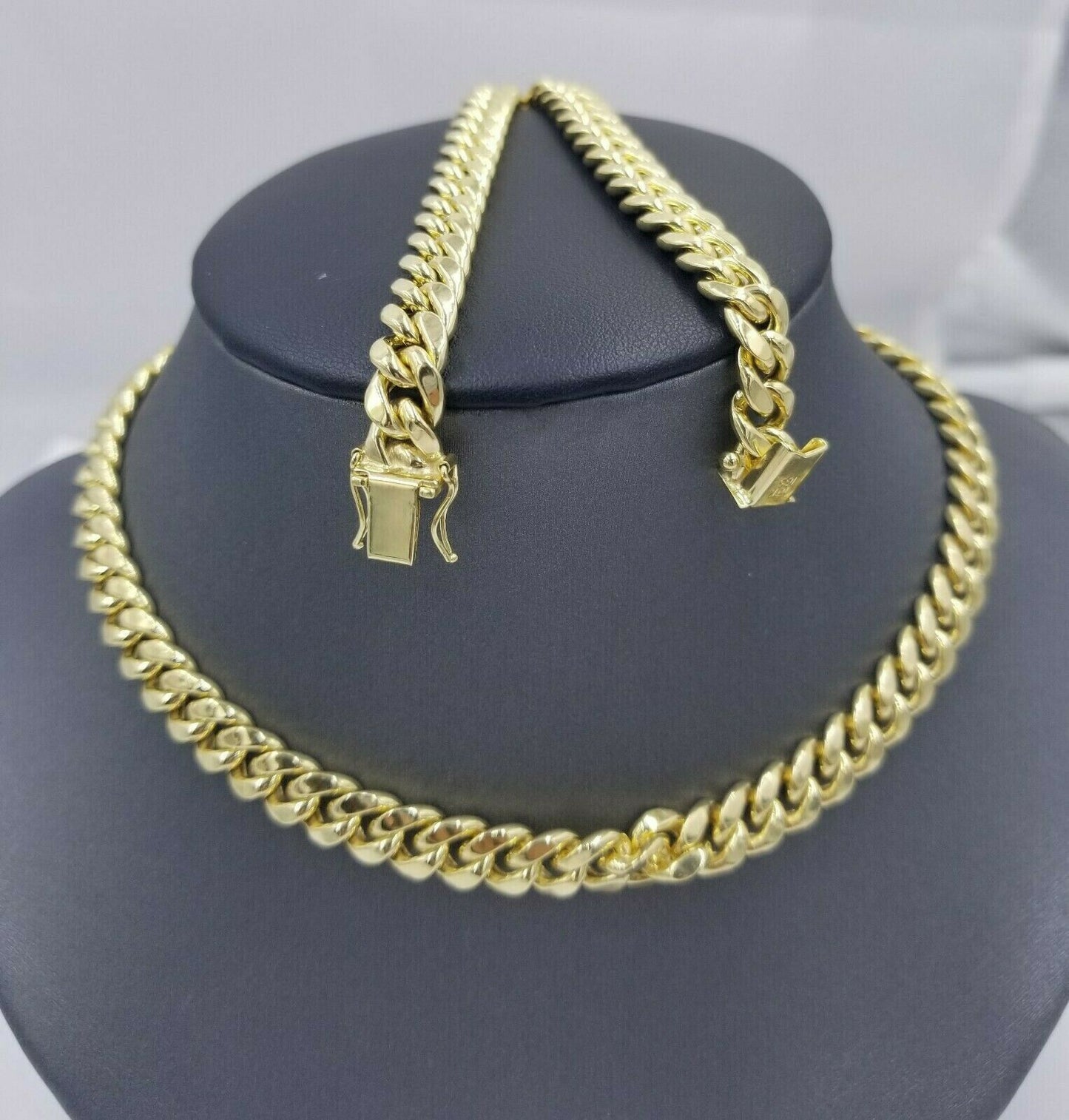 Real 10K Yellow Gold Chain 8mm 20" Necklace Miami Cuban Link Mens Box Lock SHORT