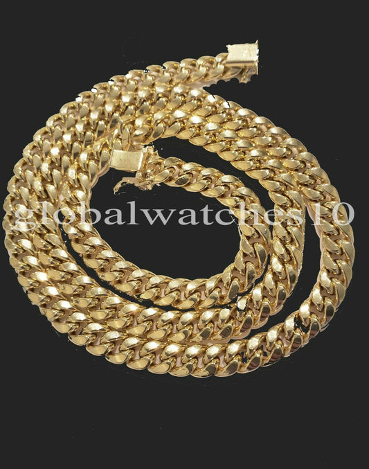 10k Mens Gold Chain Miami Royal Design Cuban Link Box Lock 7.1mm 18 inch Real