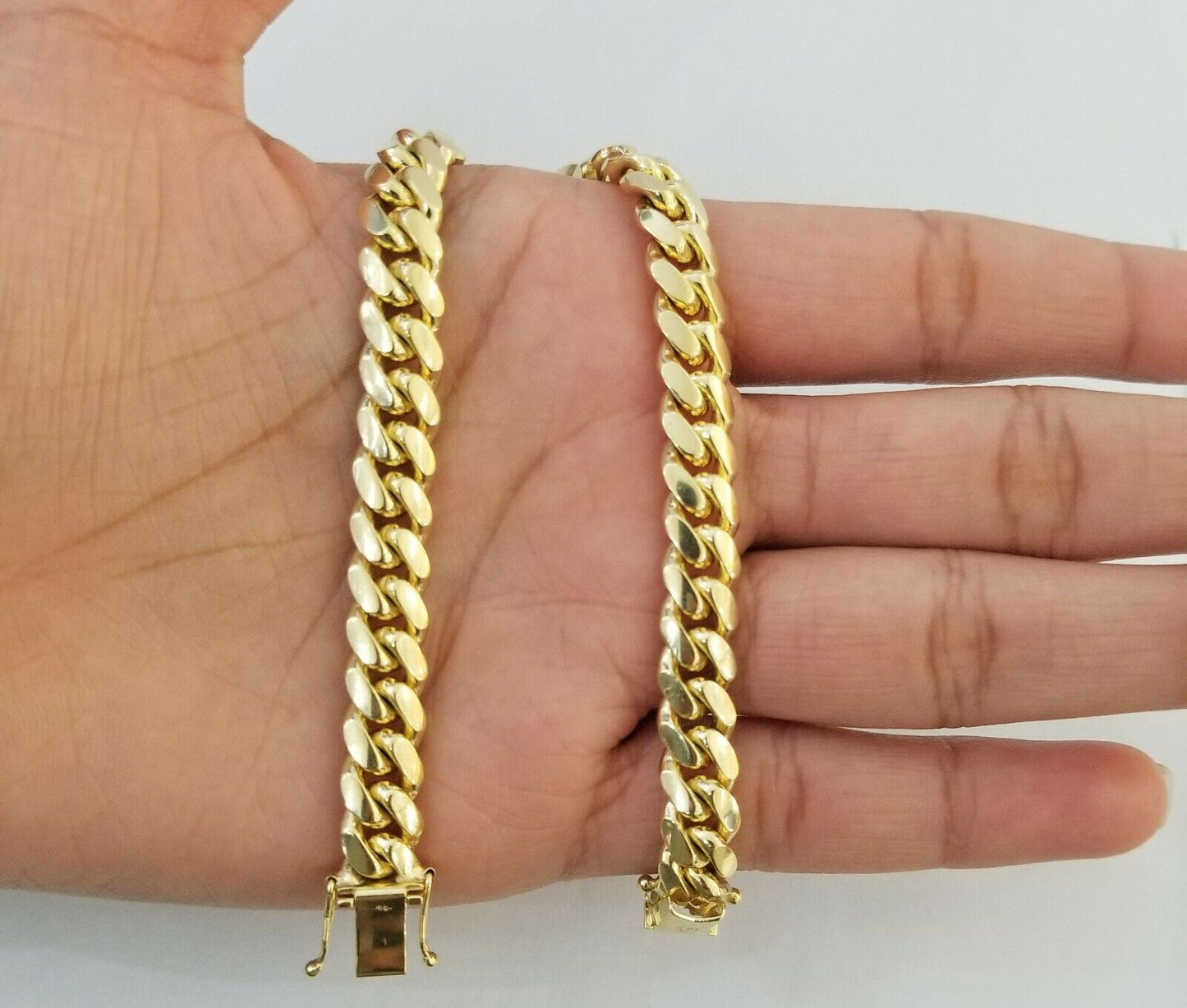 14K Real Gold Bracelet Miami Cuban Link Box Lock 8inch 10kt yellow gold bracelet