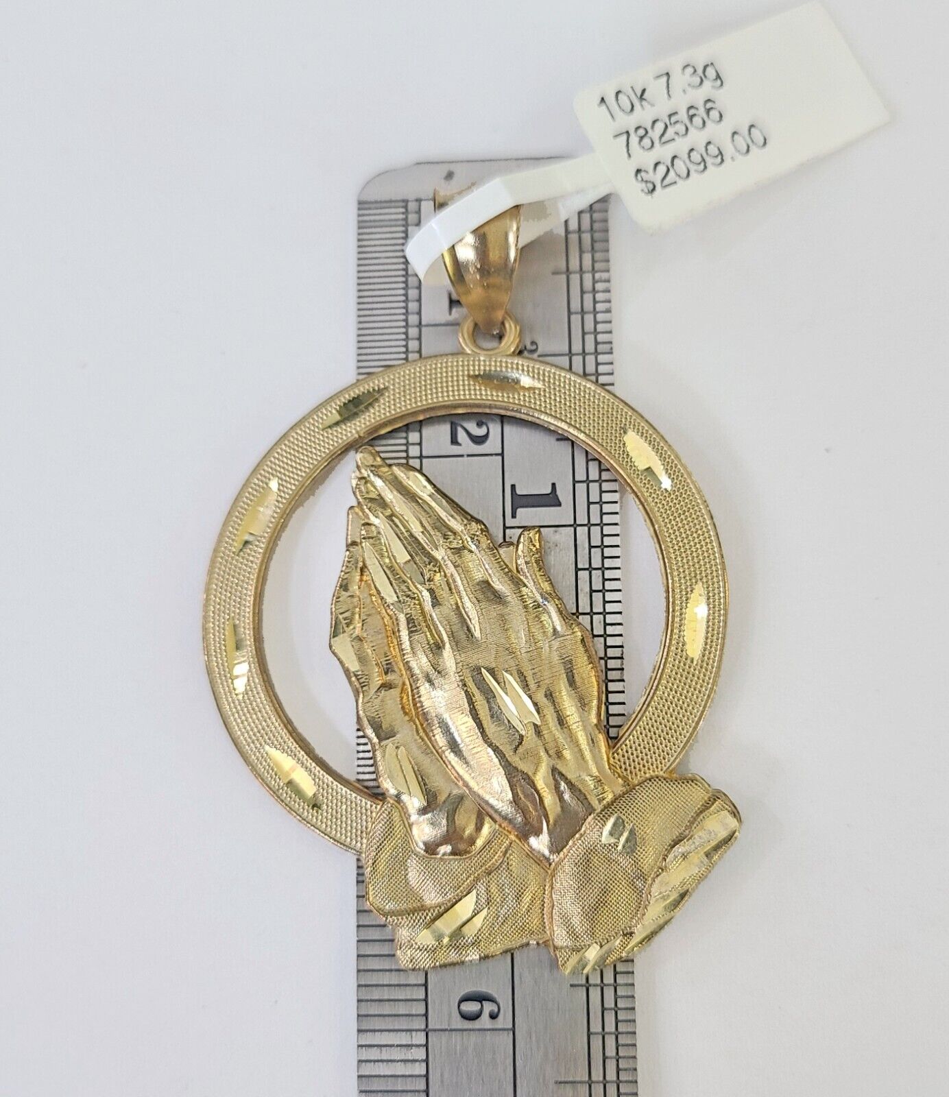 10K Real Praying Hands Charm Pendant Yellow Gold 2" Genuine