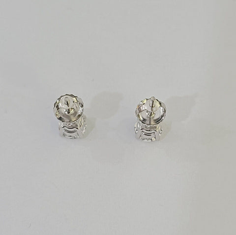 10k White gold Round Earrings Diamond screw-back Lab Created Women Men Studs