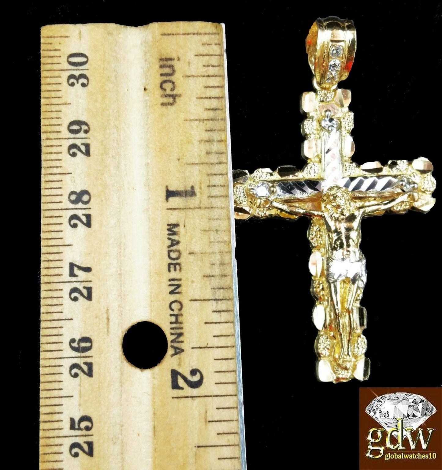 Real 10k Yellow Gold Mens Jesus Cross Charm Pendant Palm 22"