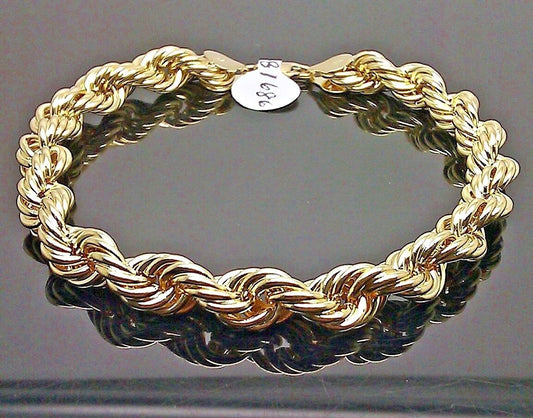 Real 10K Yellow Gold Rope Bracelet 8mm 8 " Long