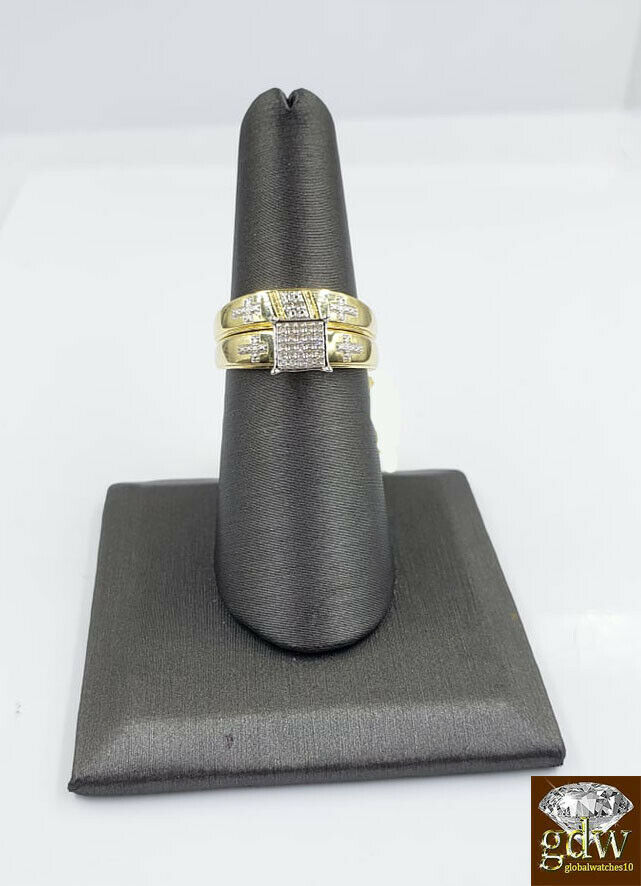 Solid 10k Gold Diamond Ring Set His Her Trio Wedding Band REAL Men Women Sizable