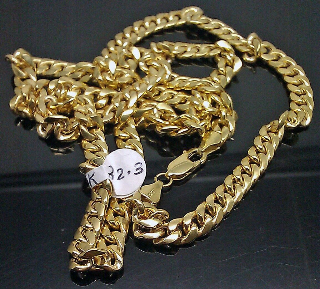 7MM 10K Yellow Gold Miami Cuban Link Necklace 21.5" inch Cuben Chain, REAL GOLD