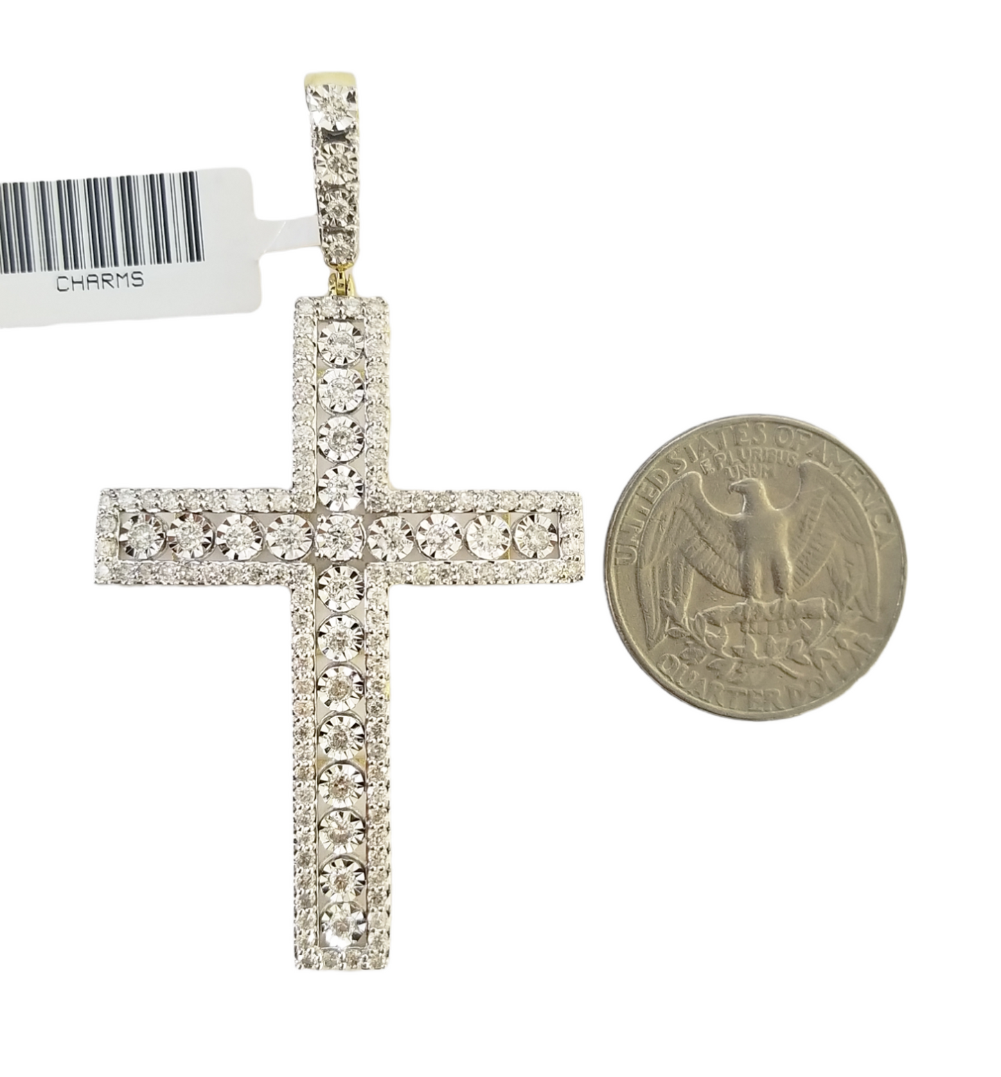 10K Yellow Gold Real Diamond Cross Pendent Religious Jesus Charm