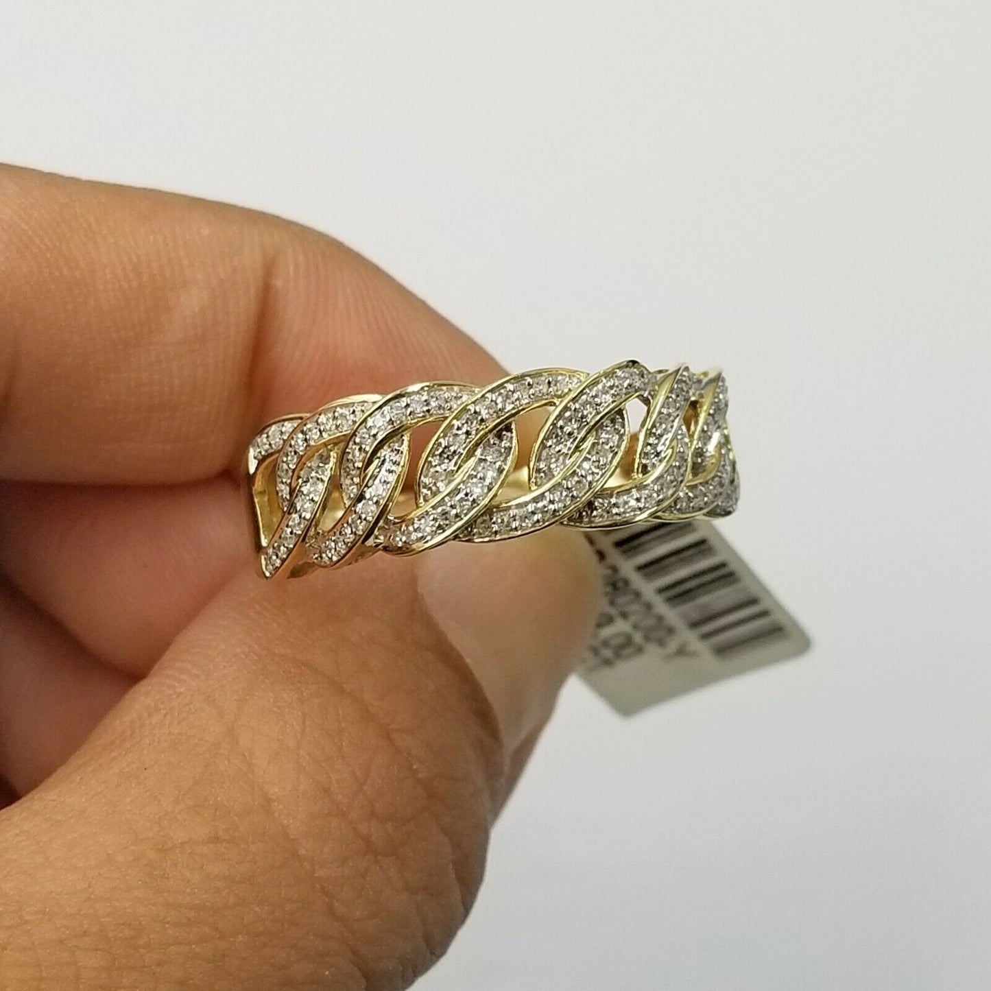 10K Solid Yellow Gold Miami Cuban Genuine Diamond Ring Band Style Men REAL , 10