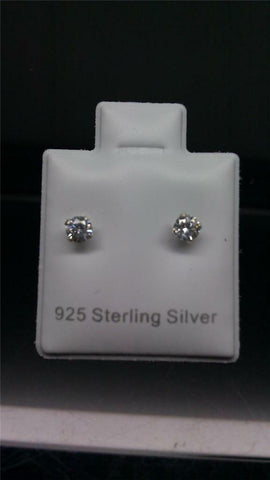 Real 925 Sterling Silver Earrings 4mm CZ Stud,Prong Setting FREE SHIP,Push Back