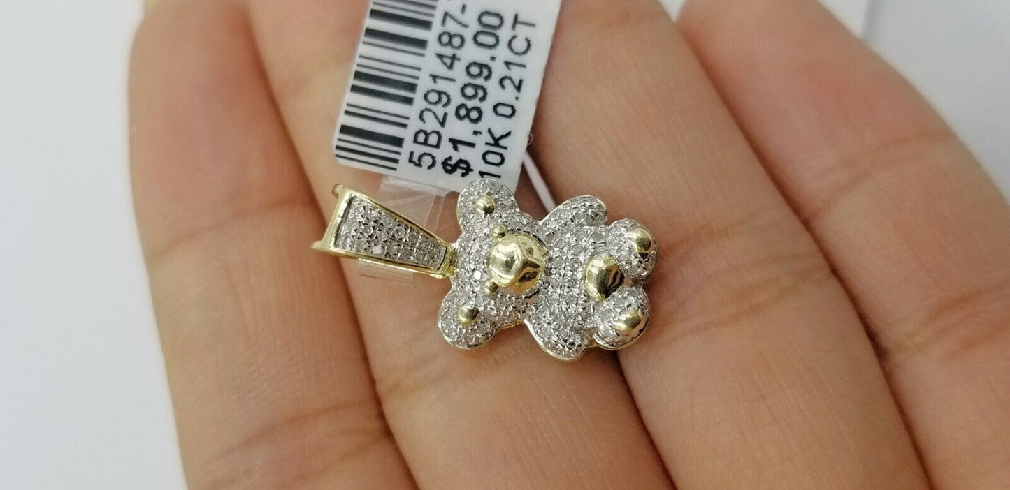 Genuine Diamonds 10k Yellow Gold Teddy Bear Charm Toy Doll Pendant Real 0.21CT