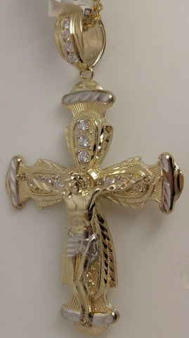 Real 10k Gold Jesus Crucifix Cross Charm Pendant Diamond Cut 10kt Yellow Gold