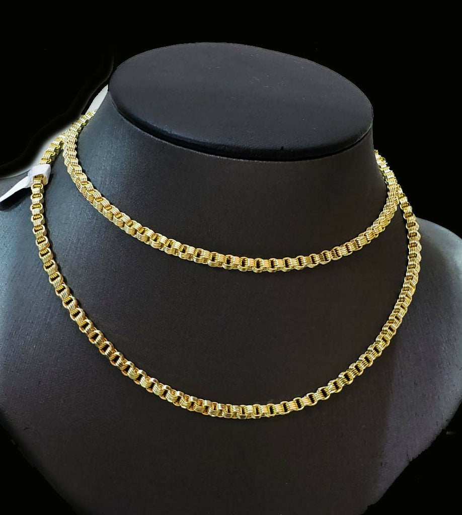 Real 10k Yellow Gold Byzantine Box Chain Necklace 3.5mm 30"