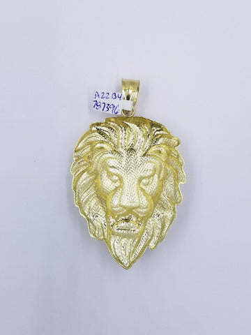 Real 10k Yellow Gold Lion Head 3.5" pendant Charm Piece Diamond Cut