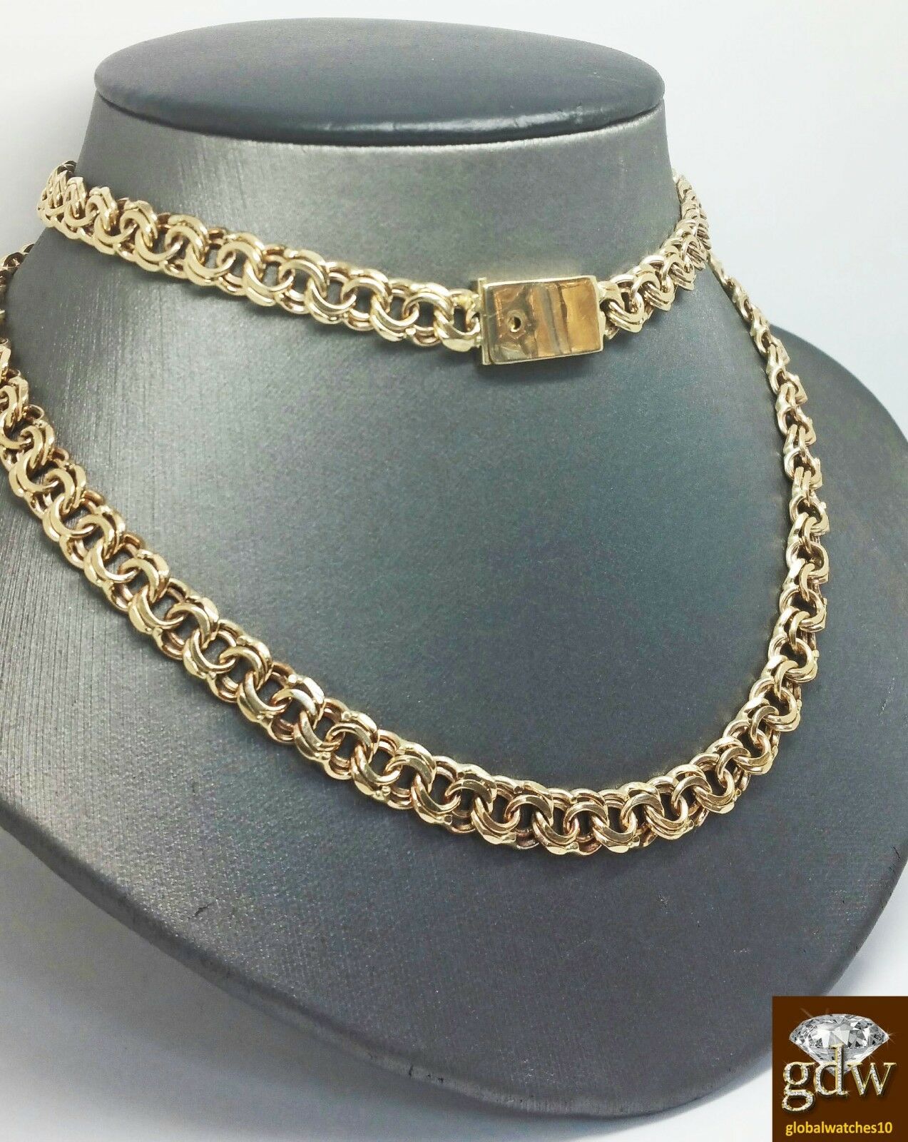 Real Solid 10k Yellow Gold Chino chain Necklace  Engraving Box Lock Rope Cuban