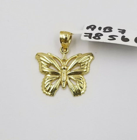 10k ladies Yellow Gold Butterfly Charm Diamond Cut Pendant Women Insect Real