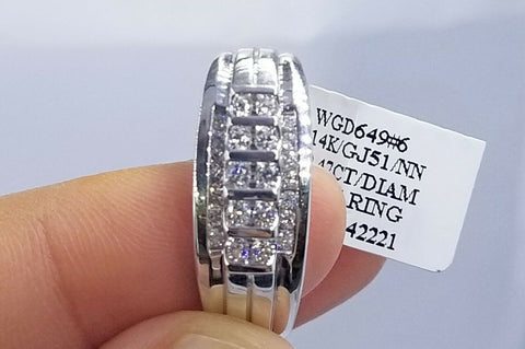Mens 14k White Gold 0.47CT Wedding Engagement Ring Diamond Band Solitaire Real