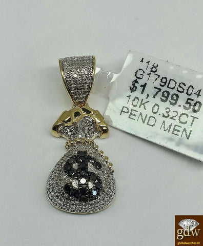 Real 10k Money Bag Charm With 0.32 CT Diamond Including 22" Inches rope Chain