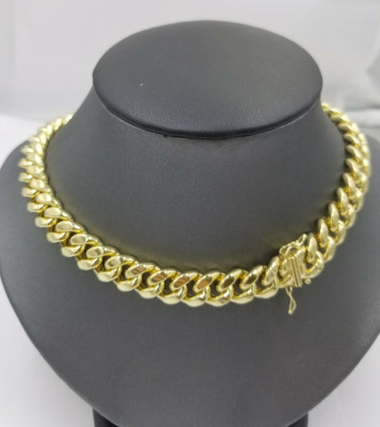 10K Yellow Gold Miami Cuban 11mm Chain Necklace Strong Box Lock 24" Mens