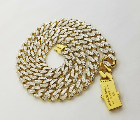 10k Real Gold Monaco Link Chain with diamond cuts ,Men's women necklace,10kt