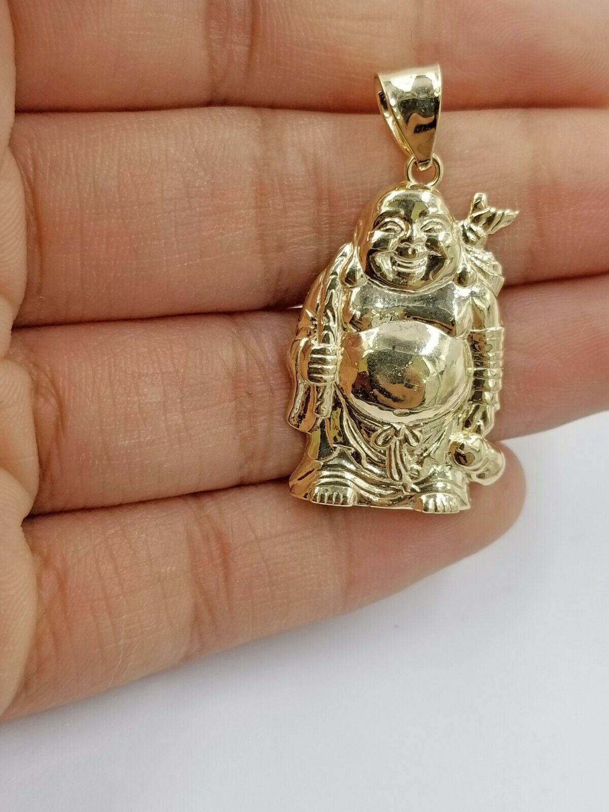 10k Gold 2.5mm Rope Chain Laughing Buddha Charm Pendant in18 20 22 24 26 28 Inch