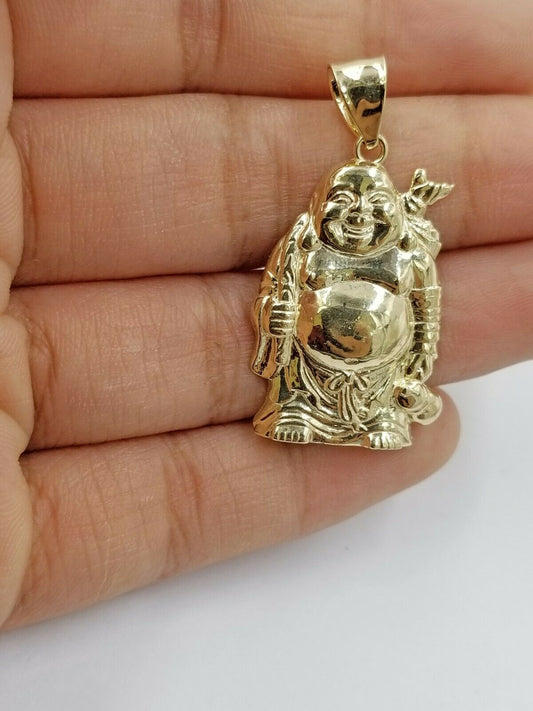 10k Gold 2.5mm Rope Chain Laughing Buddha Charm Pendant in18 20 22 24 26 28 Inch