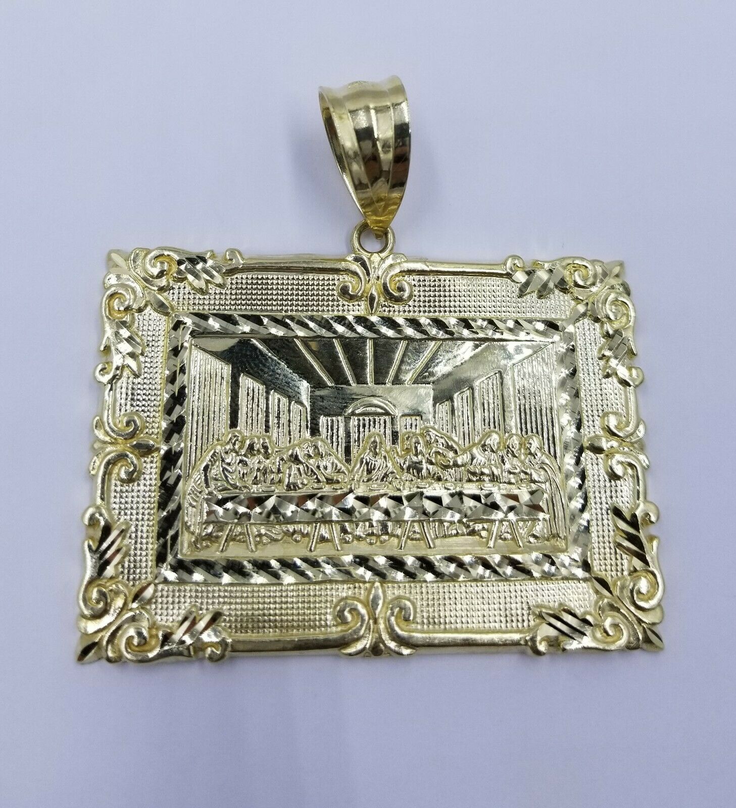 10k Real Gold Pendant Emboss Pillar Last Supper deals Charm Diamond-Cut