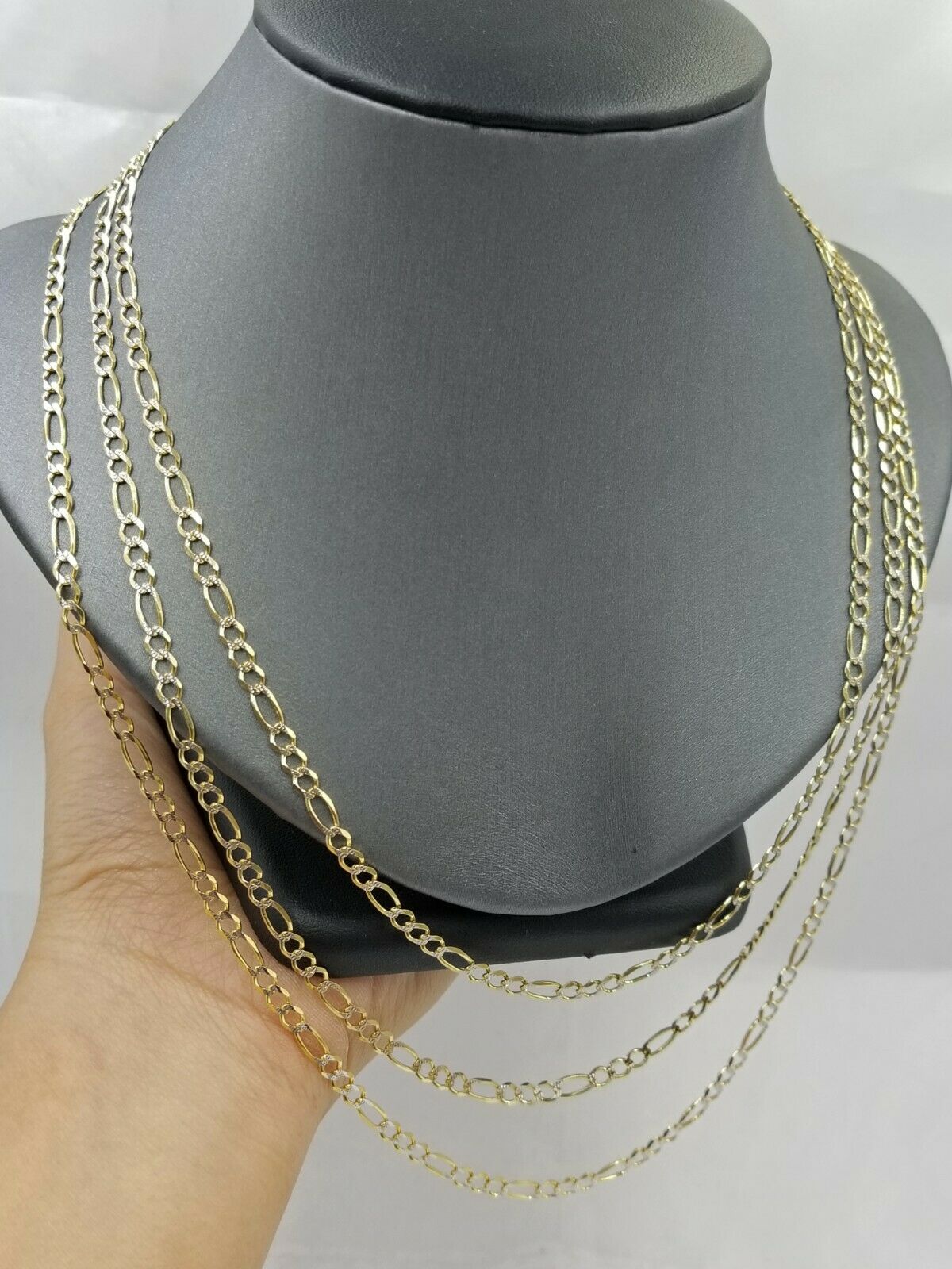 14k Yellow Gold Figaro Link Chain Necklace 18" 20" 22" 24" 26" Diamond cut Real