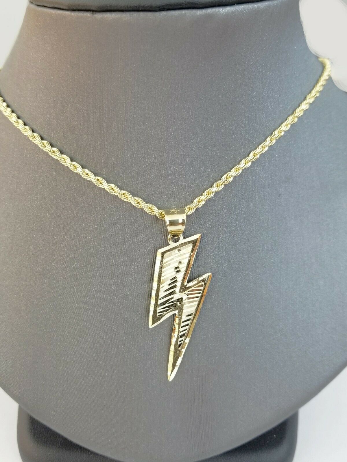 Mens 10k Yellow Gold Lightning Bolt Charm Pendant with Diamond Cut Design