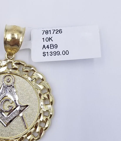 10K Yellow Gold Masonic Pendant Diamond Cut 10Kt Round Gold Charm