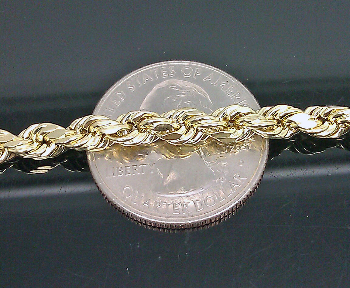 Mens REAL 10k Gold Rope Bracelet SOLID 10KT Yellow Gold Diamond Cut Strong Link