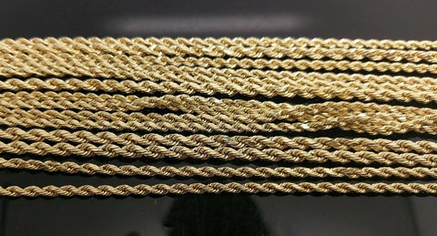 Real 10k Gold Rope Chain Necklace Men Women 2.5mm 16" 18" 20" 22" 24" 26 28"