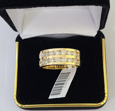 Real 14k Yellow Gold Diamond Mens Ring Band Wedding Genuine Natural