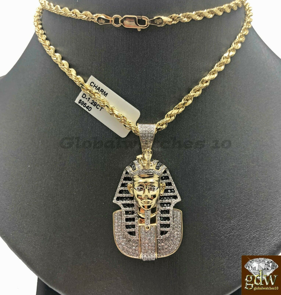 10k Gold Rope Chain with Pendant, Pharaoh Head Charm,Chain in Various length,Men