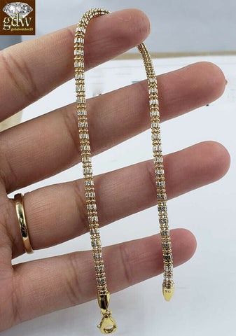 Real 10K Yellow Gold Diamond Cuts Unique Ladies Bracelet 8" Inch Ice Bracelet