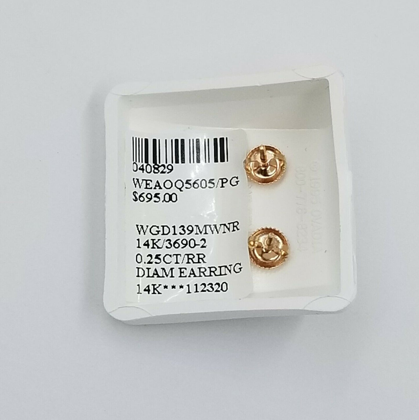 14K Rose Gold Genuine Diamond Stud Earring Screw-back