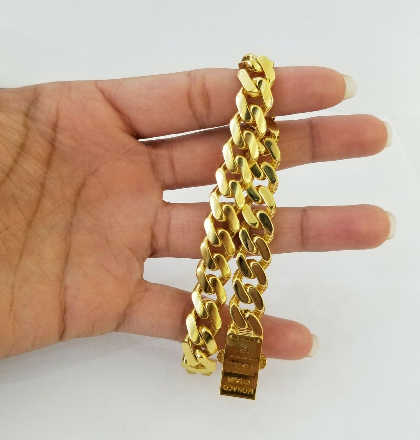 Real 10K Gold Royal Monaco Miami Cuban Link 9" Chain Bracelet w Box Clasp 11mm